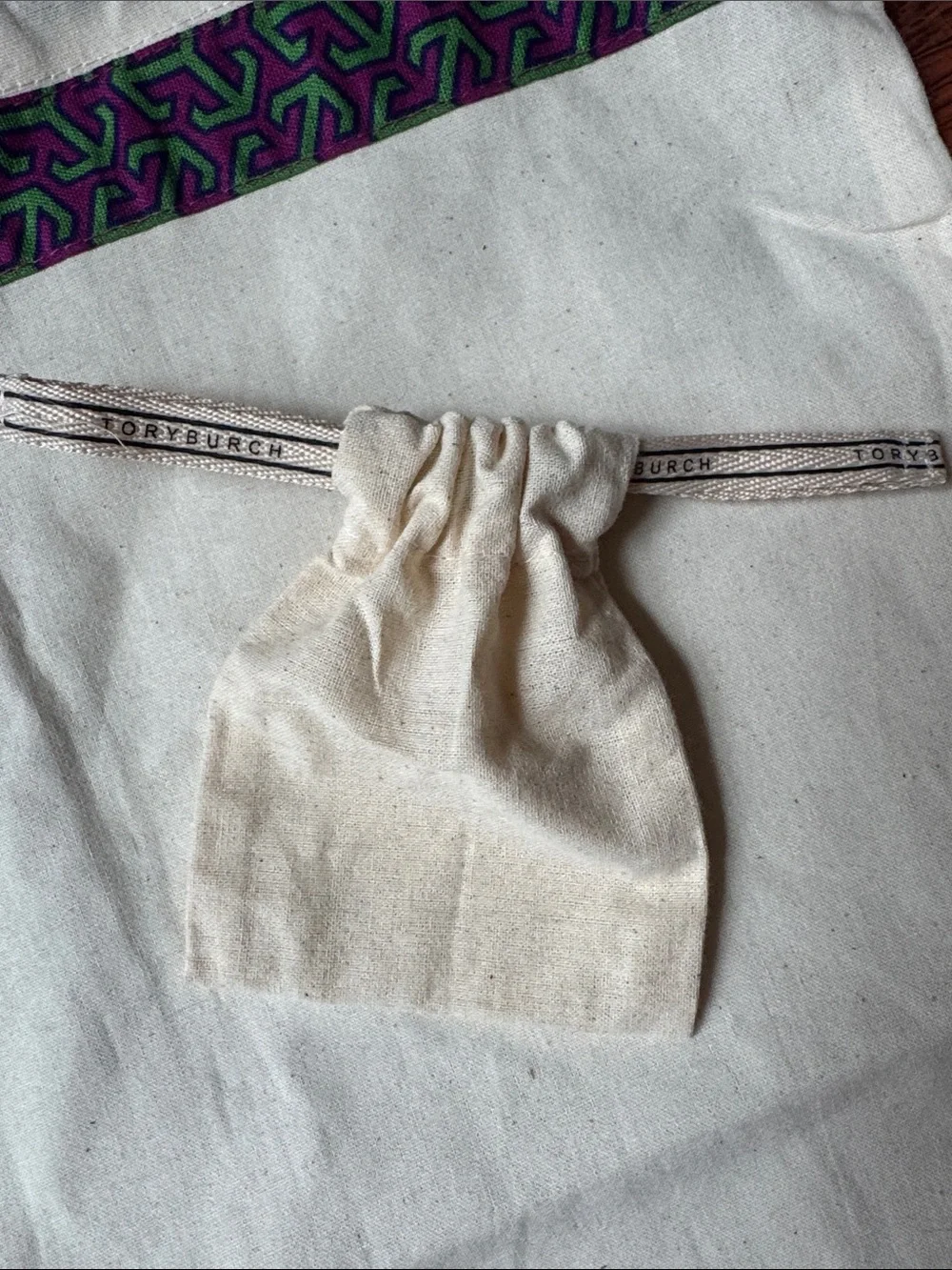Tory Burch Canvas Drawstring Dust Bag with small accessory dust bag